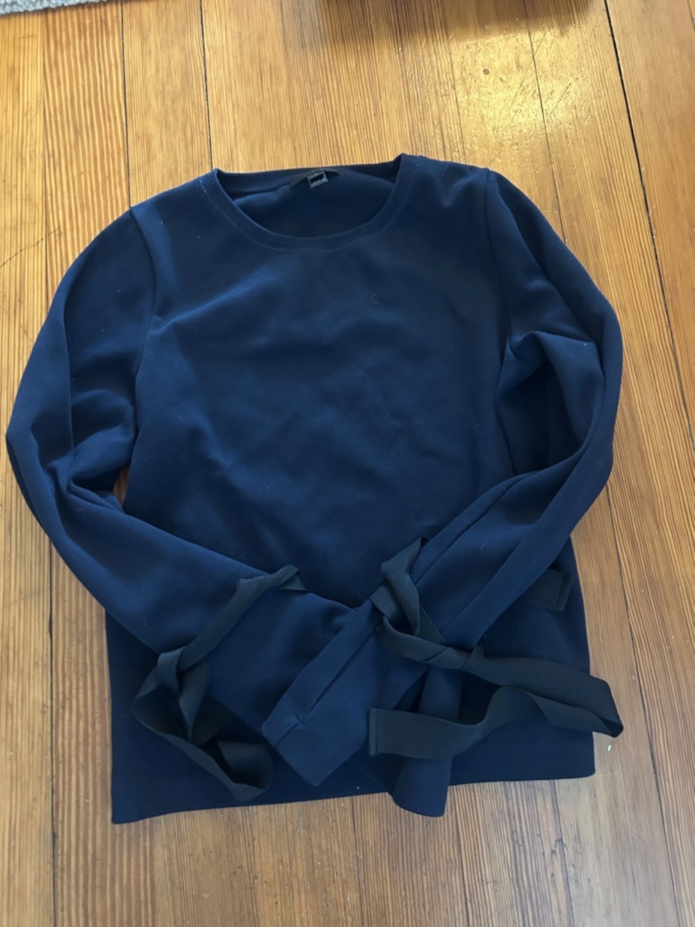 J crew Navy sweatshirt with Sleeve Tie Detail